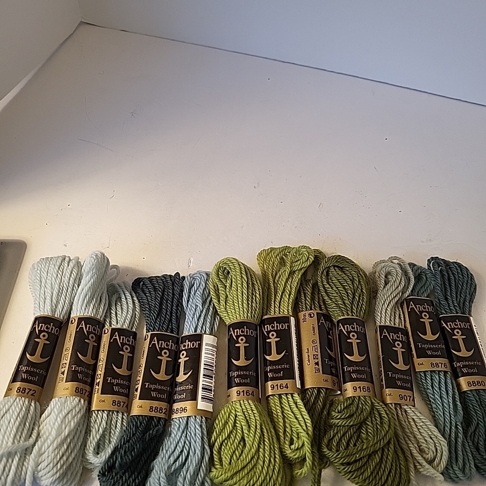Anchor Tapisserie Wool Embroidery Floss - Greens and Teals Lot Of 12